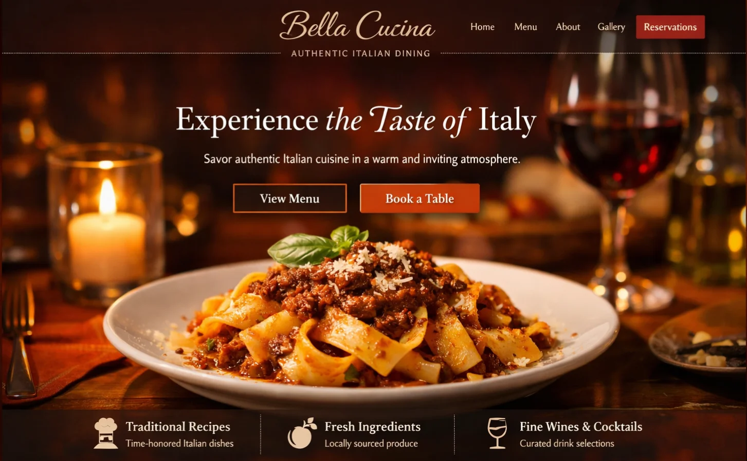 Site web du restaurant Bella Cucina réalisé par Forsavo