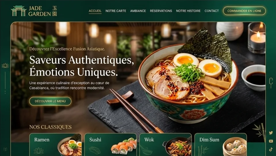 Site web du restaurant Jade Garden Asian Fusion réalisé par Forsavo
